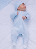 Emile Et Rose Blue Rose Front Open 100% Cotton All-In-One With Teddy Panel & Hat
