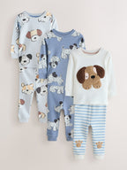 Blue/Ecru Dog Snuggle Pyjamas 3 Pack (9mths-6yrs)