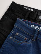Dark Blue/ Black Denim Regular Fit Regular Length Stretch Jeans 2 Pack (3-17yrs)