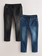 Black/Navy Regular Fit Loose Fit Stretch Elasticated Waist Jeans 2 Pack (3-16yrs)