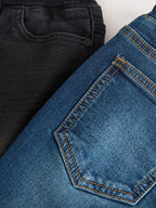 Black/Navy Regular Fit Loose Fit Stretch Elasticated Waist Jeans 2 Pack (3-16yrs)