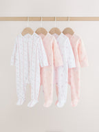 Pink Two Way Zip Baby Sleepsuit 4 Pack (0mths-2yrs)