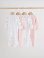 Pink Two Way Zip Baby Sleepsuit 4 Pack (0mths-2yrs)