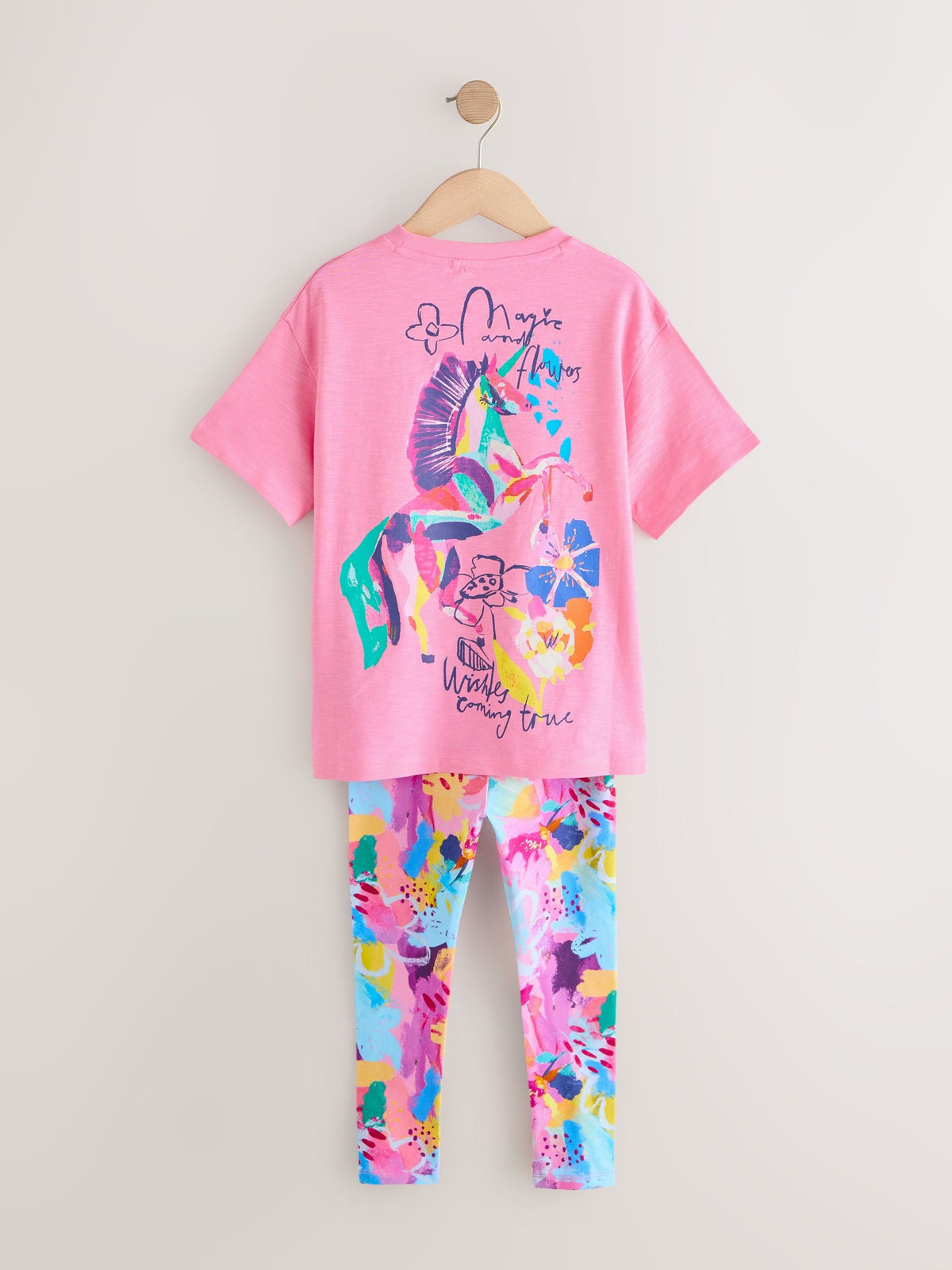 Pink Floral Unicorn T-Shirt and Leggings Set (3-16yrs)