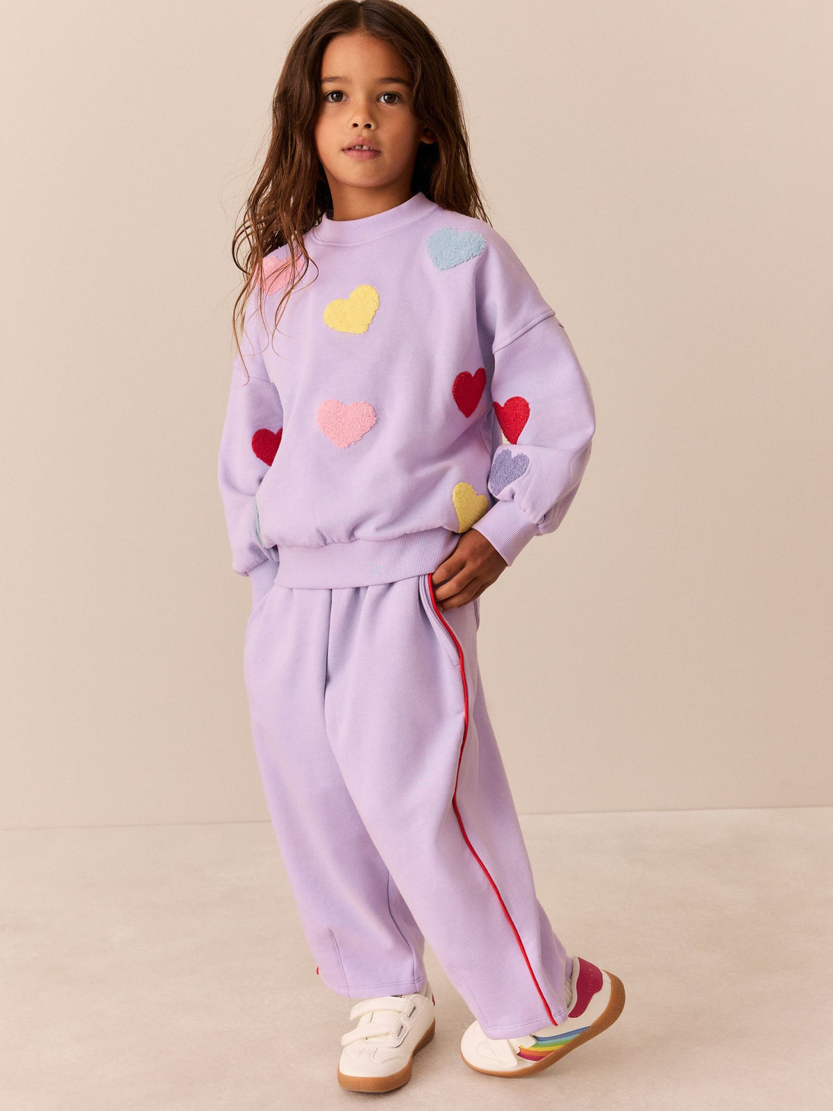 Little Bird Rainbow Boucle Heart Sweat Top & Barrel Trousers Set