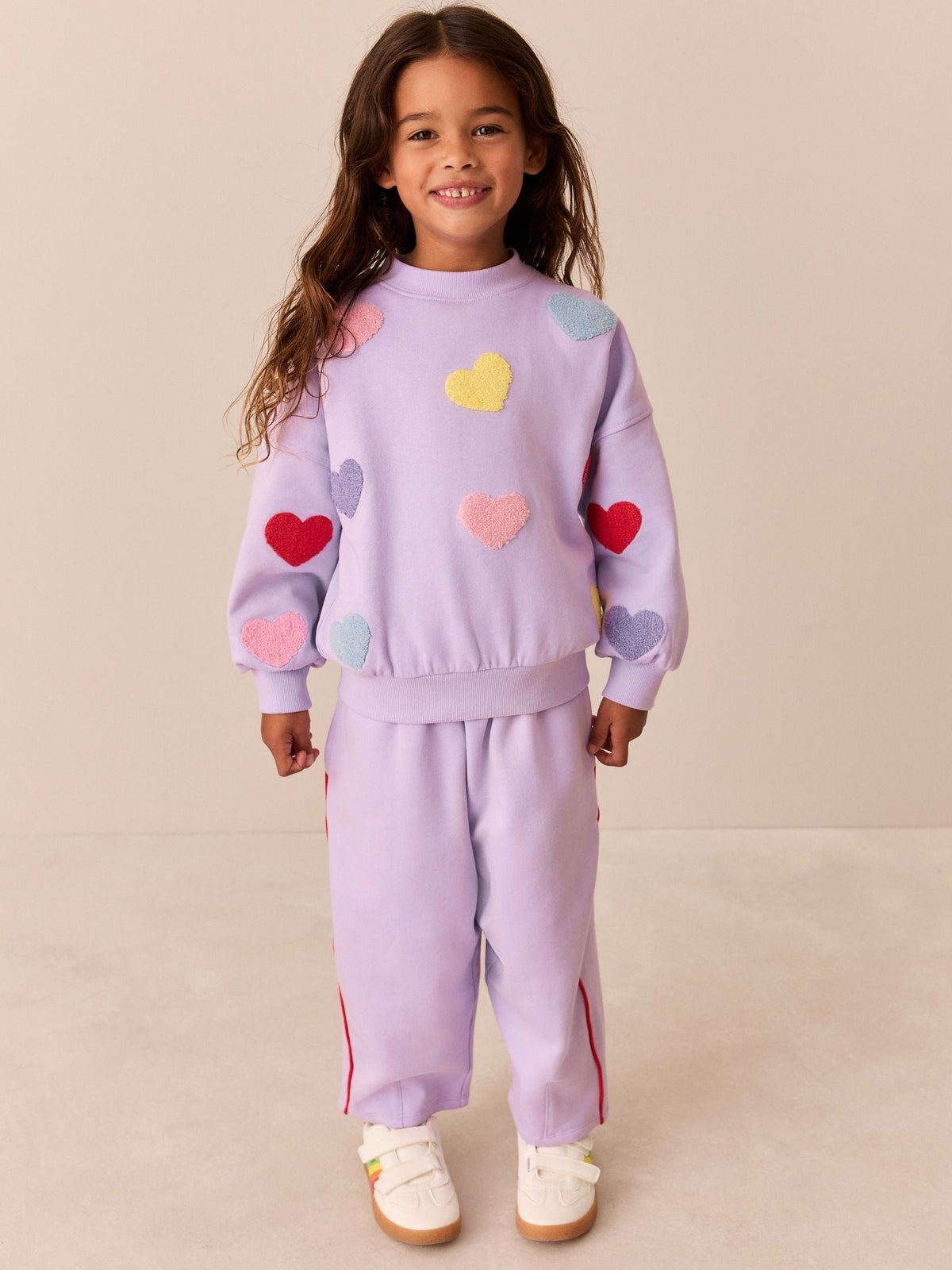 Little Bird Rainbow Boucle Heart Sweat Top & Barrel Trousers Set