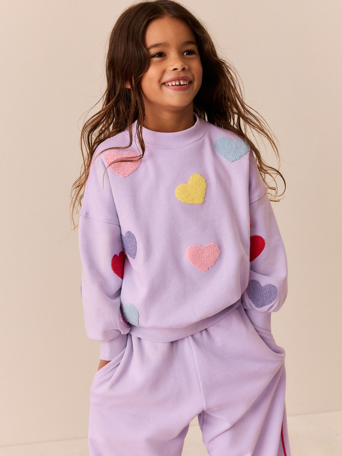 Little Bird Rainbow Boucle Heart Sweat Top & Barrel Trousers Set