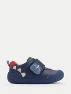Start Rite Navy Dinosaur Tread Baby Barefoot-Friendly Scuff Resistant Rip-tape Leather Baby Shoes
