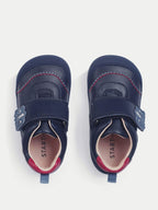 Start Rite Navy Dinosaur Tread Baby Barefoot-Friendly Scuff Resistant Rip-tape Leather Baby Shoes