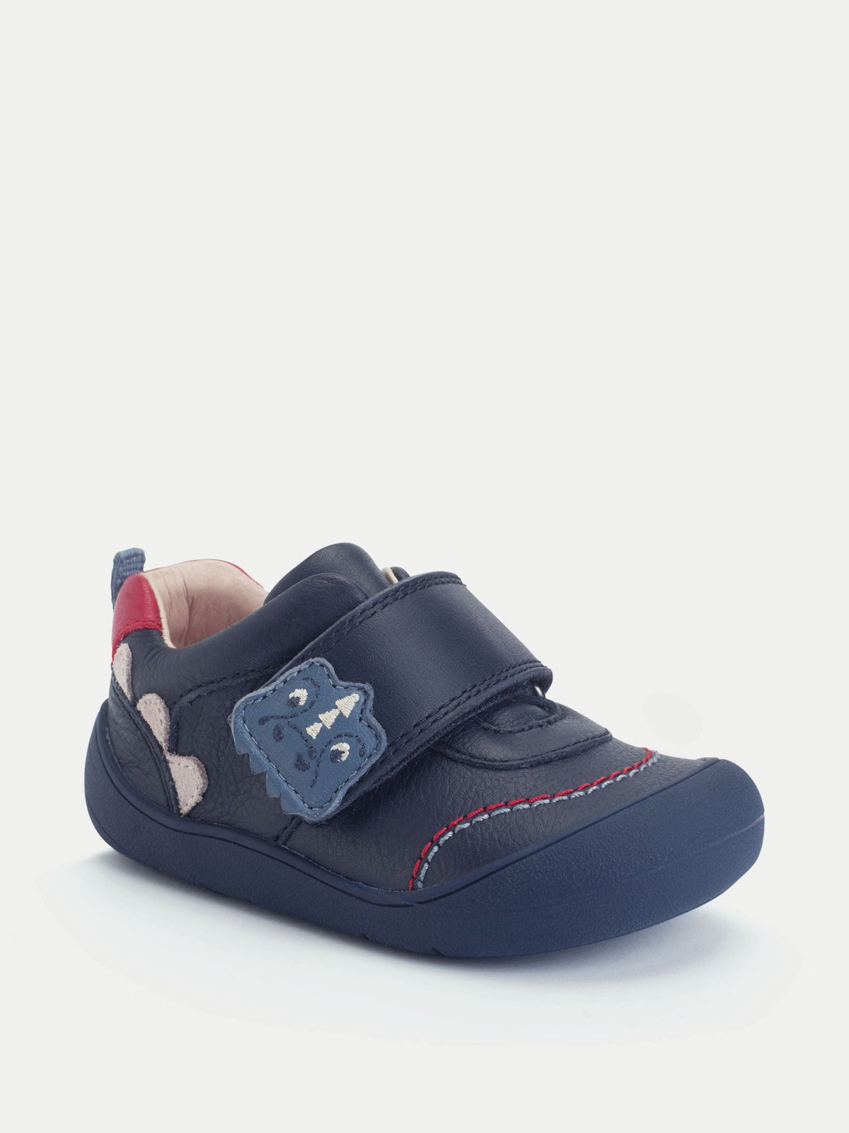 Start Rite Navy Dinosaur Tread Baby Barefoot-Friendly Scuff Resistant Rip-tape Leather Baby Shoes