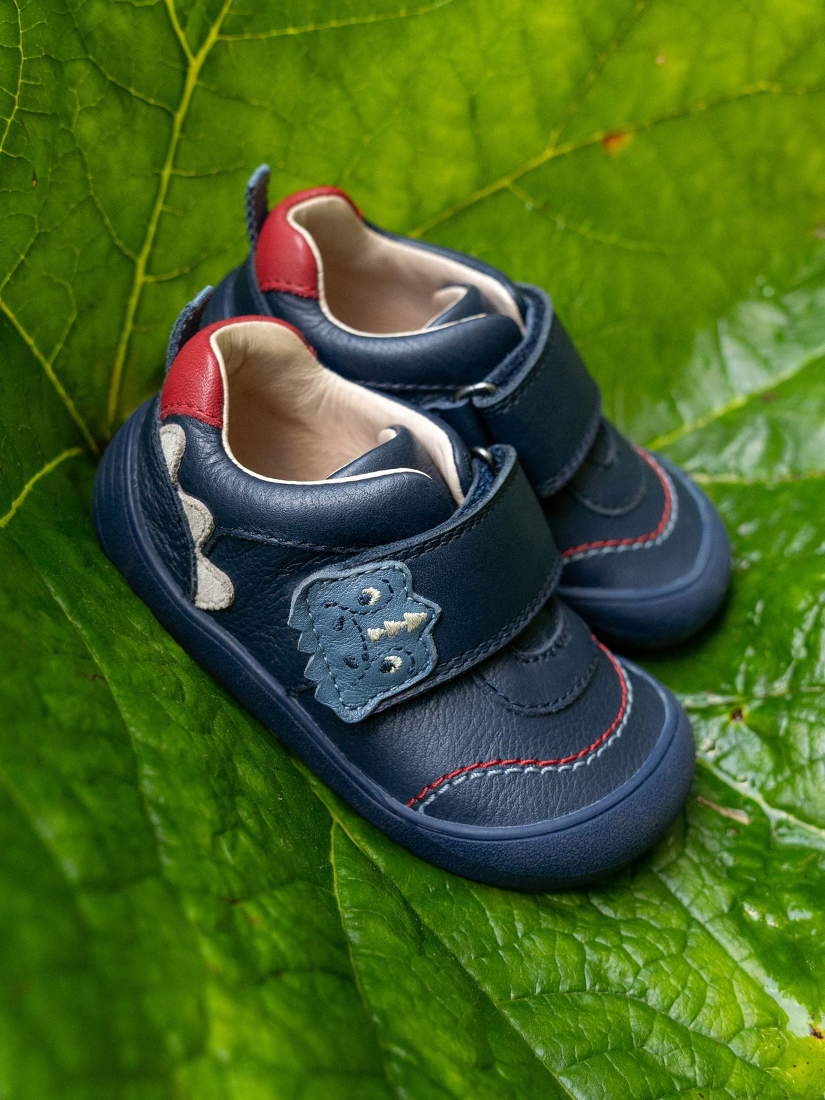 Start Rite Navy Dinosaur Tread Baby Barefoot-Friendly Scuff Resistant Rip-tape Leather Baby Shoes
