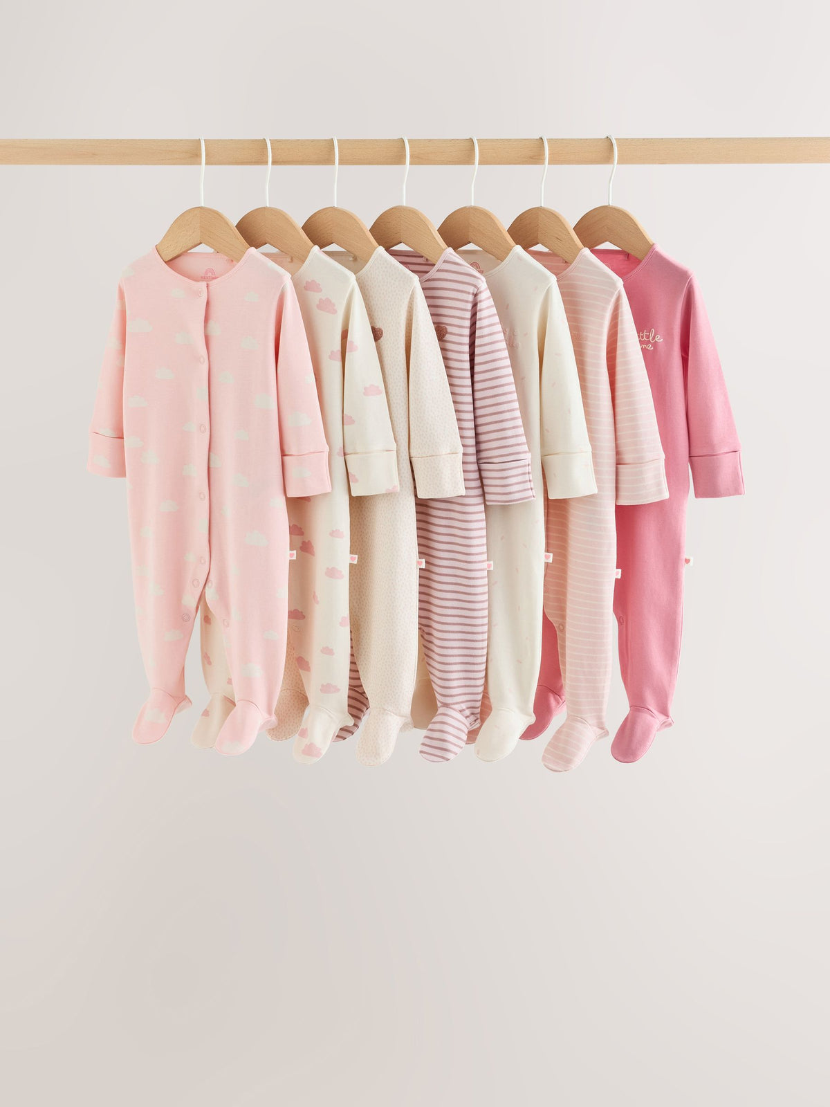 Ecru/Pink Cloud Baby Sleepsuit 7 Pack (0mths-3yrs)