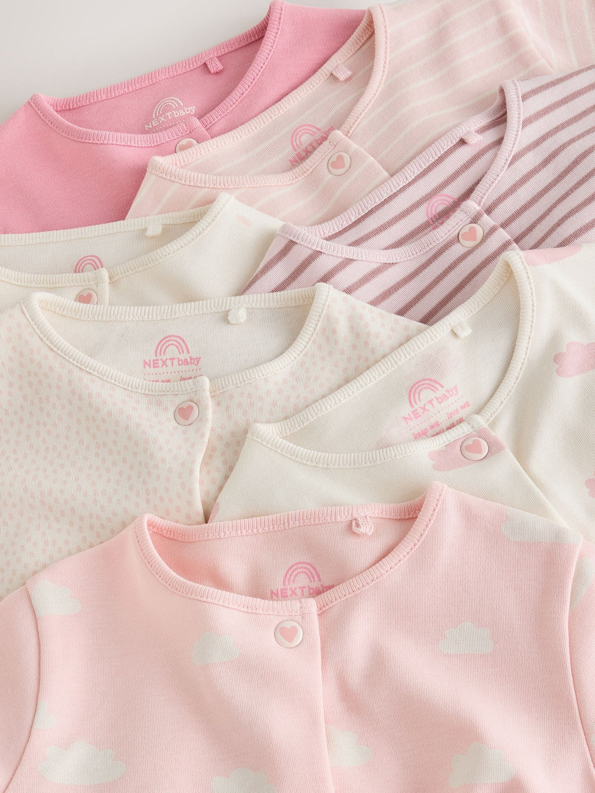 Ecru/Pink Cloud Baby Sleepsuit 7 Pack (0mths-3yrs)