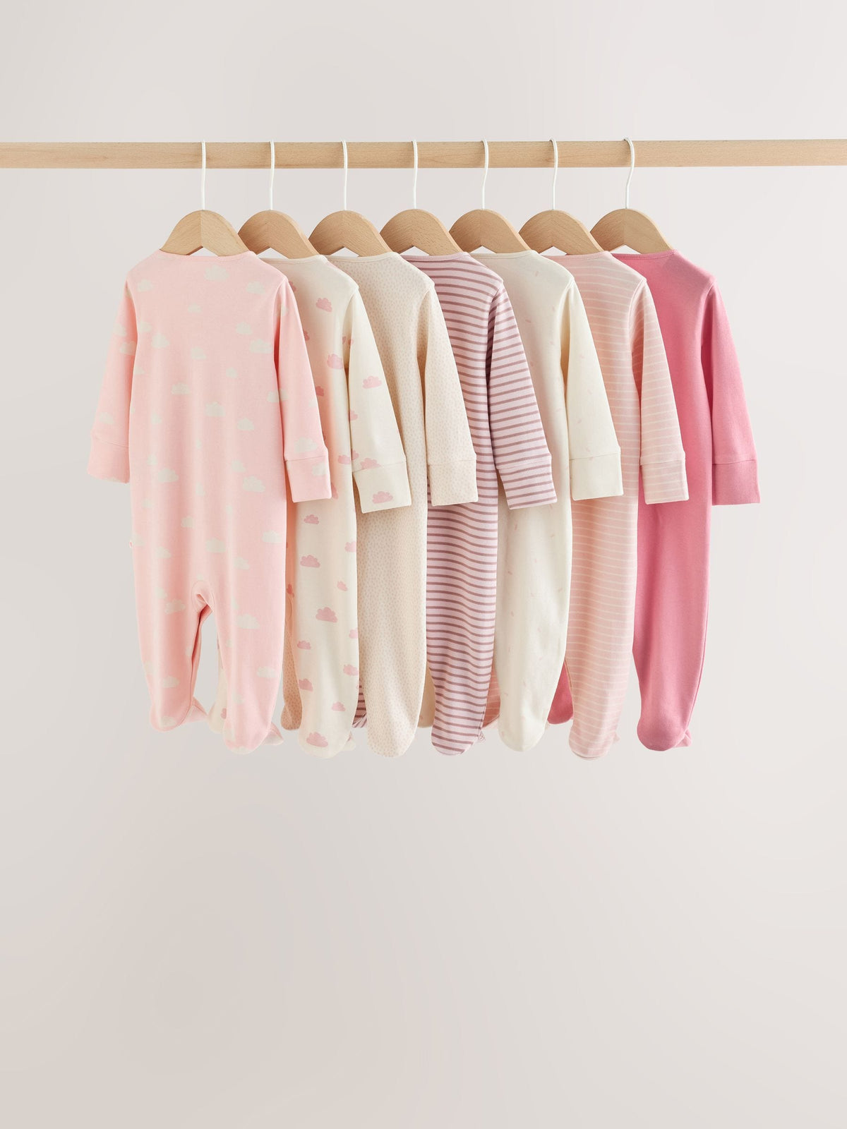 Ecru/Pink Cloud Baby Sleepsuit 7 Pack (0mths-3yrs)
