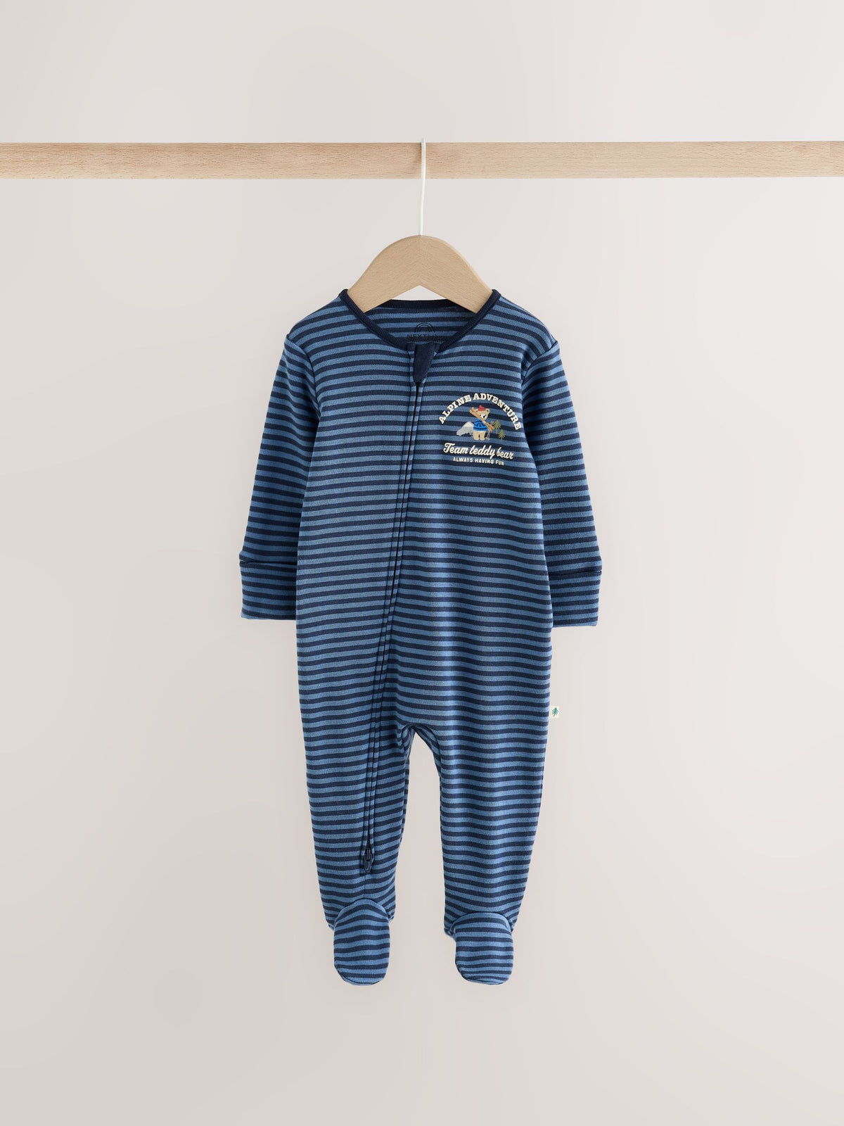 Blue Skiing Teddy Bear Two Way Zip Sleepsuits 4 Pack