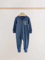 Blue Skiing Teddy Bear Two Way Zip Sleepsuits 4 Pack