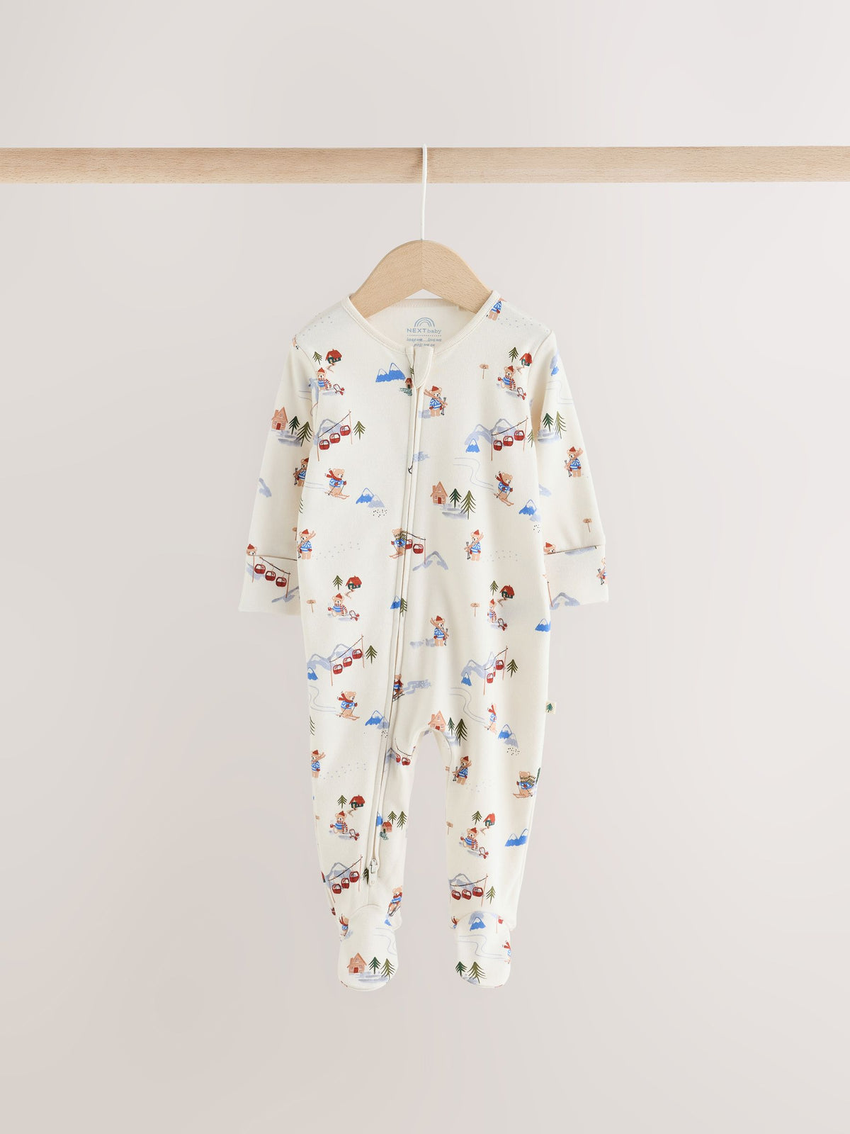 Blue Skiing Teddy Bear Two Way Zip Sleepsuits 4 Pack