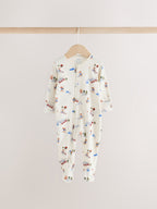 Blue Skiing Teddy Bear Two Way Zip Sleepsuits 4 Pack