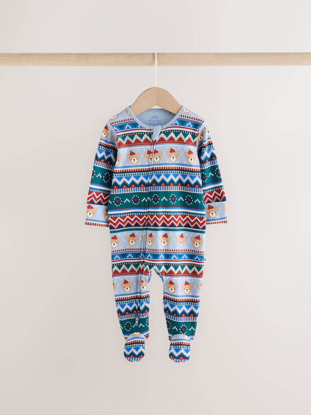 Blue Skiing Teddy Bear Two Way Zip Sleepsuits 4 Pack
