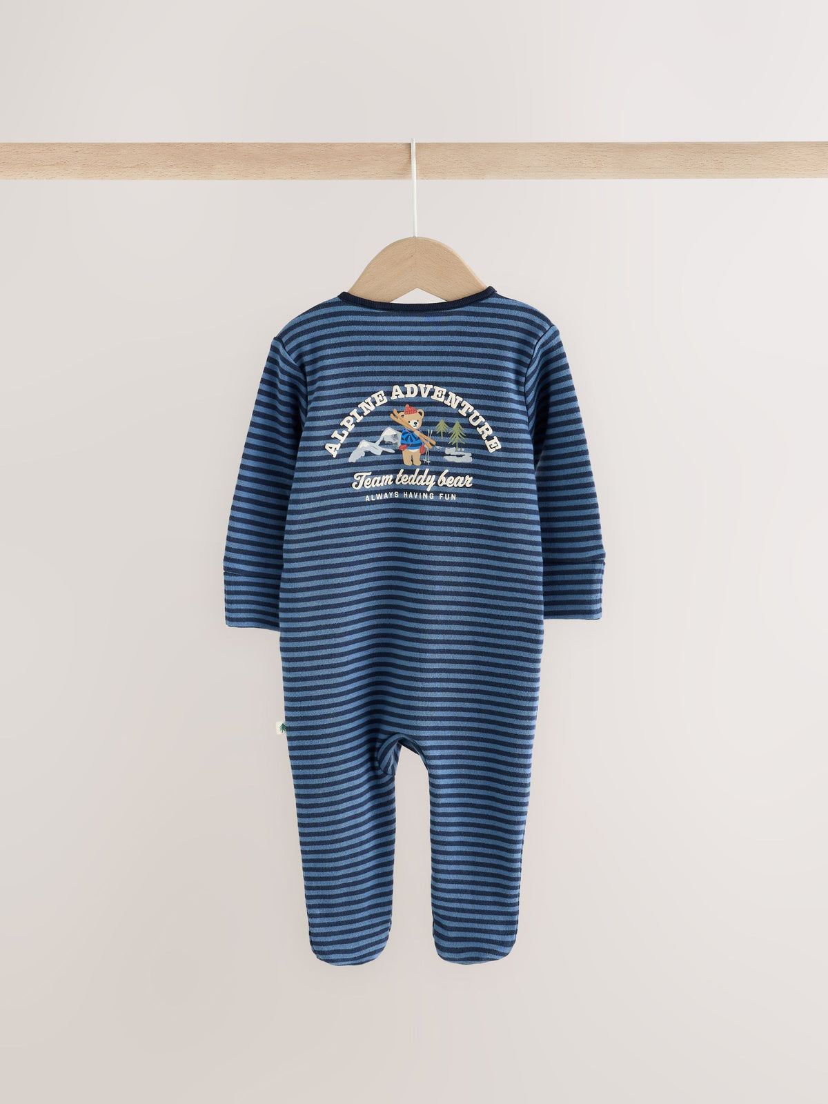 Blue Skiing Teddy Bear Two Way Zip Sleepsuits 4 Pack
