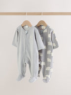 Grey Polar Bear Micro Fleece Two Way Zip Sleepsuits 2 Pack