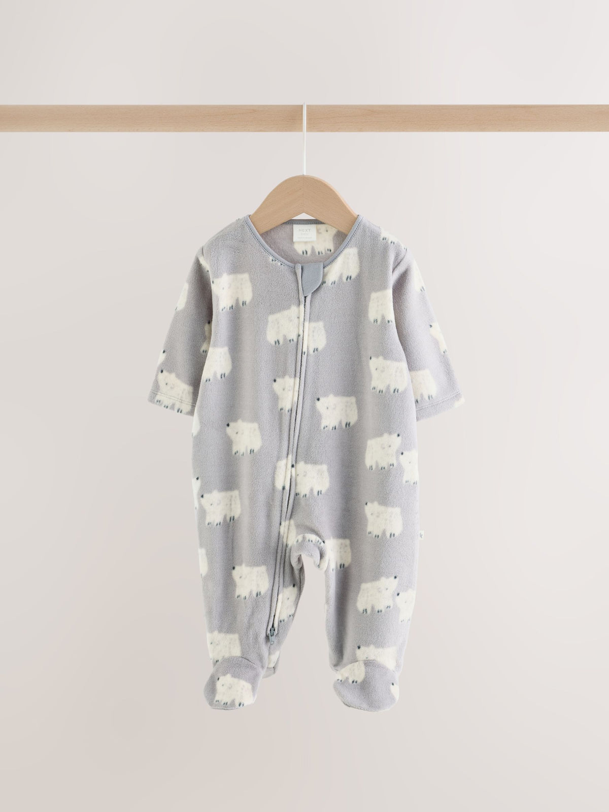 Grey Polar Bear Micro Fleece Two Way Zip Sleepsuits 2 Pack
