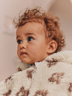 Neutral and Chocolate Floral Borg Baby Zip Thru Jacket (0mths-2yrs)
