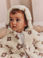 Neutral and Chocolate Floral Borg Baby Zip Thru Jacket (0mths-2yrs)