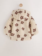 Neutral and Chocolate Floral Borg Baby Zip Thru Jacket (0mths-2yrs)