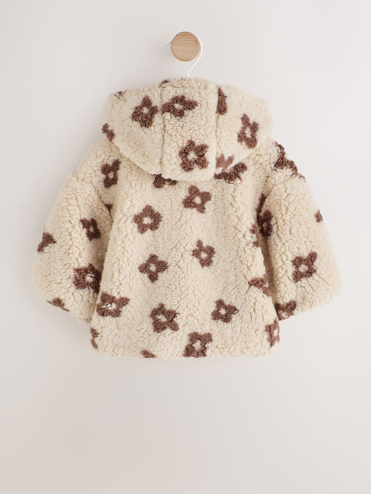 Neutral and Chocolate Floral Borg Baby Zip Thru Jacket (0mths-2yrs)