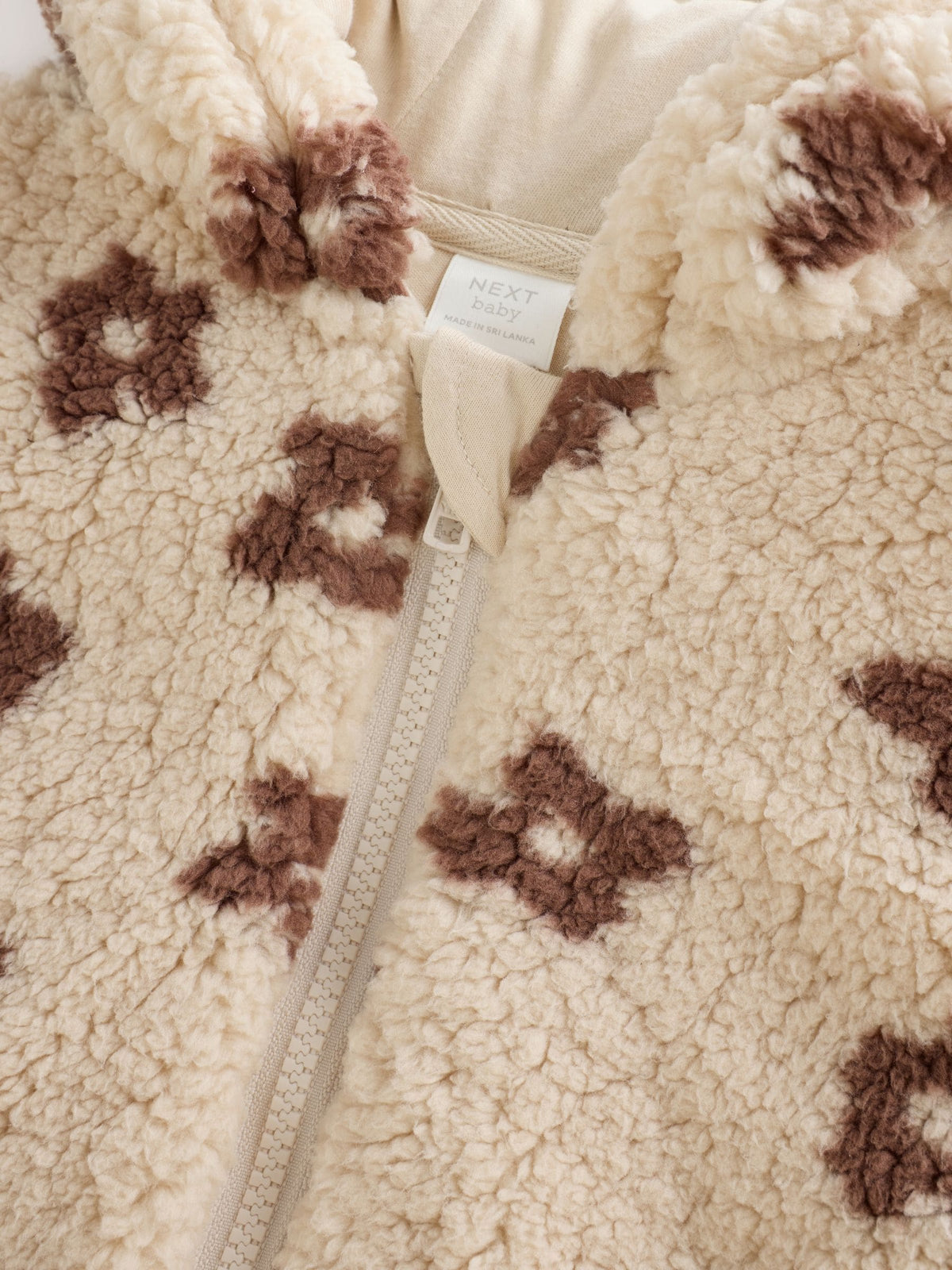 Neutral and Chocolate Floral Borg Baby Zip Thru Jacket (0mths-2yrs)