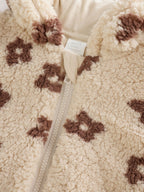 Neutral and Chocolate Floral Borg Baby Zip Thru Jacket (0mths-2yrs)