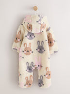 Ecru Bunny All Over Print Borg Hooded Baby All-In-One (0mths-2yrs)