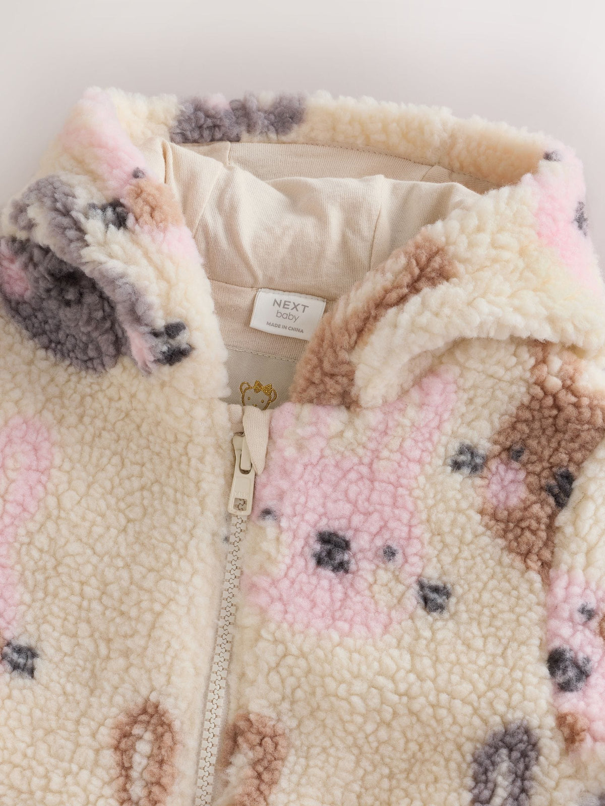 Ecru Bunny All Over Print Borg Hooded Baby All-In-One (0mths-2yrs)