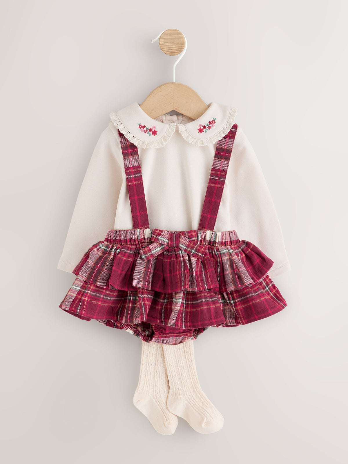 Red Check Baby Long Sleeve Bodysuit Bubble Skirt And Tights Set 3 Piece (0mths-2yrs)
