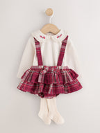 Red Check Baby Long Sleeve Bodysuit Bubble Skirt And Tights Set 3 Piece (0mths-2yrs)