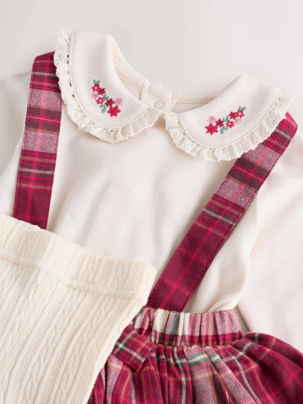 Red Check Baby Long Sleeve Bodysuit Bubble Skirt And Tights Set 3 Piece (0mths-2yrs)