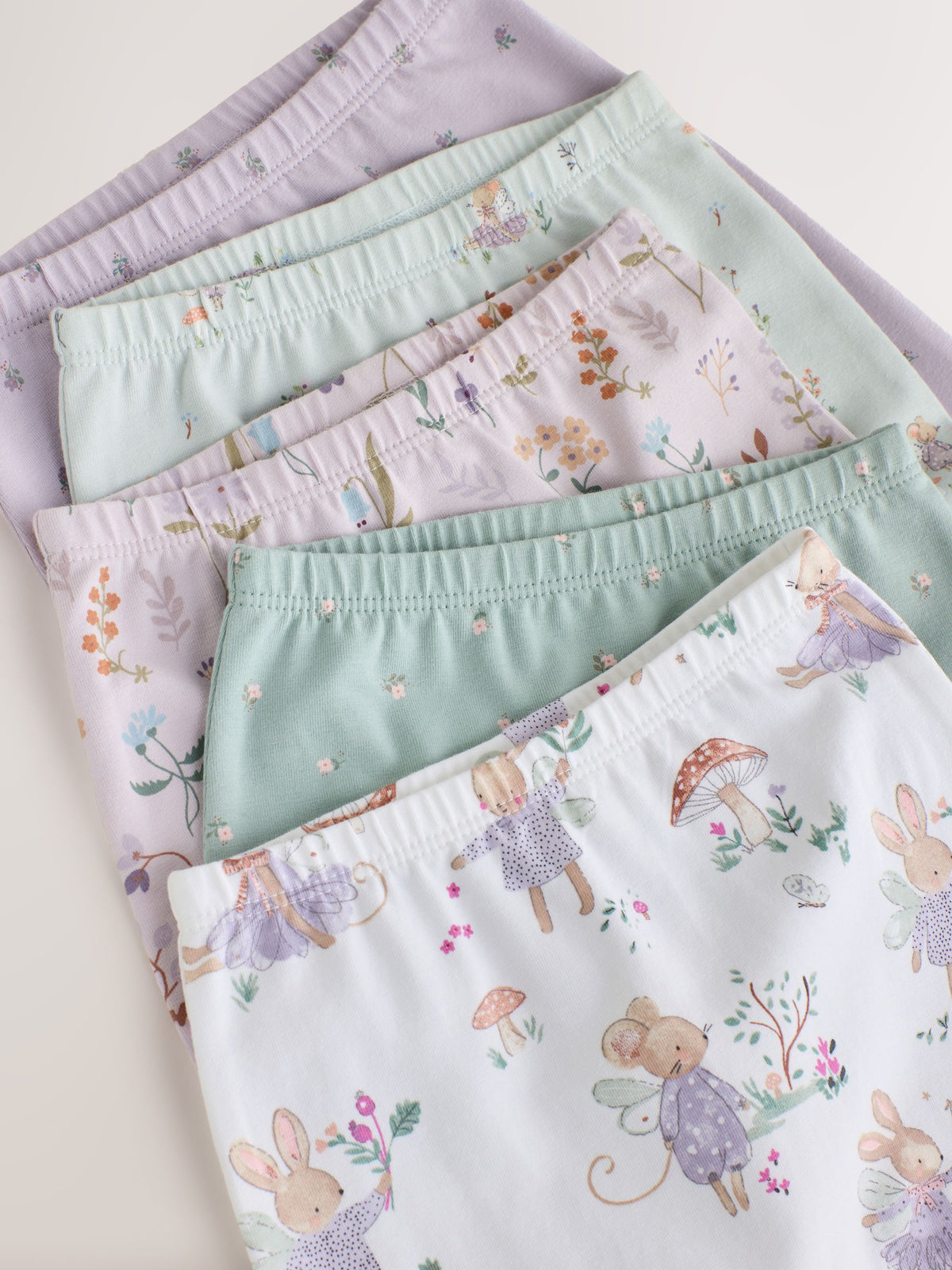 Sage Green Fairy Mouse Baby Leggings 5 Pack (0mths-2yrs)