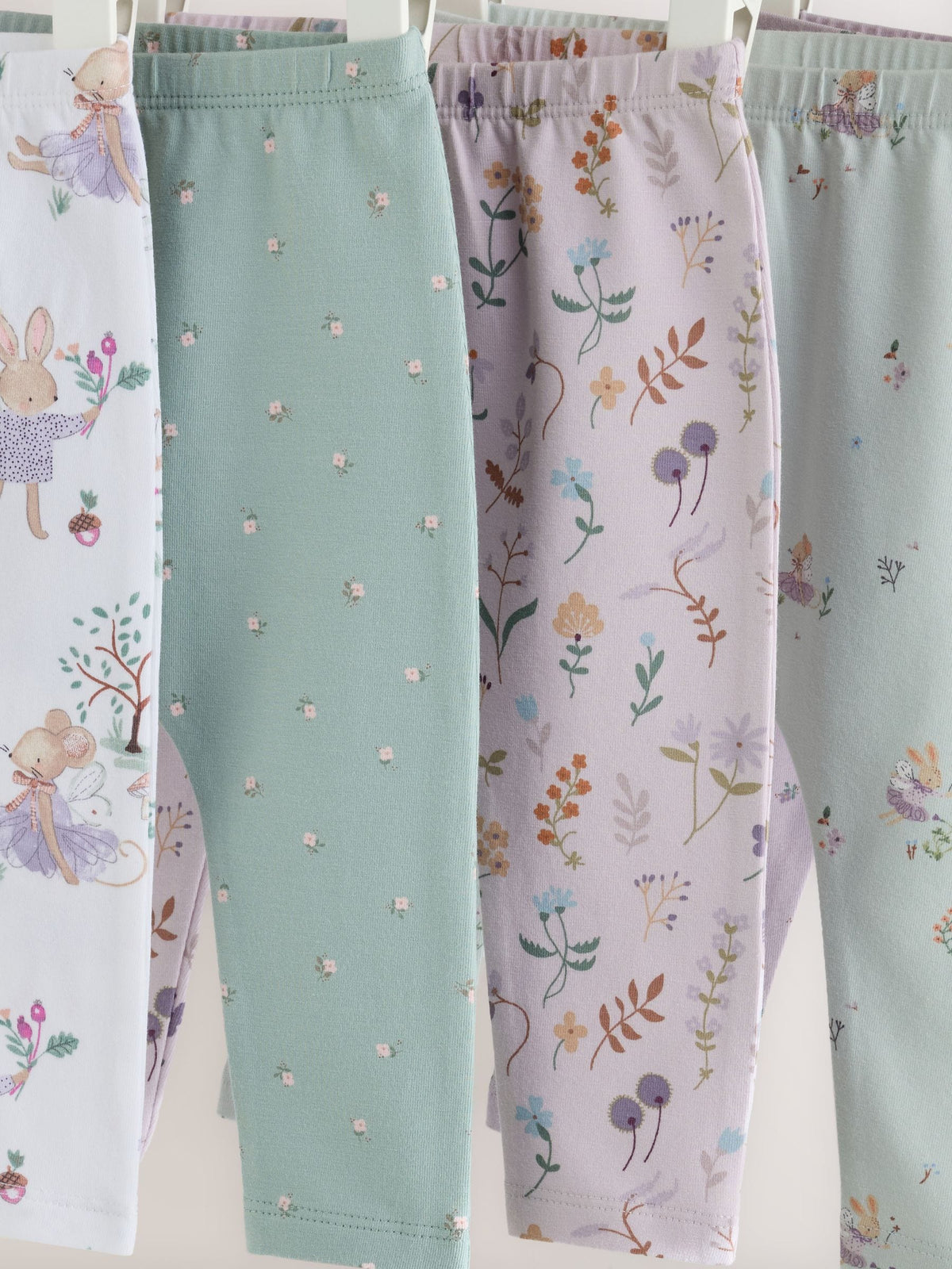 Sage Green Fairy Mouse Baby Leggings 5 Pack (0mths-2yrs)