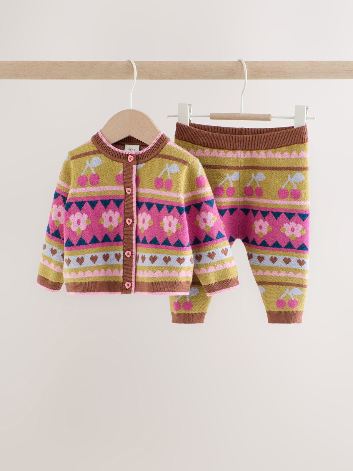 Green Fairisle Knitted Cardigan and Leggings Baby Set 2 Piece (0mths-2yrs)