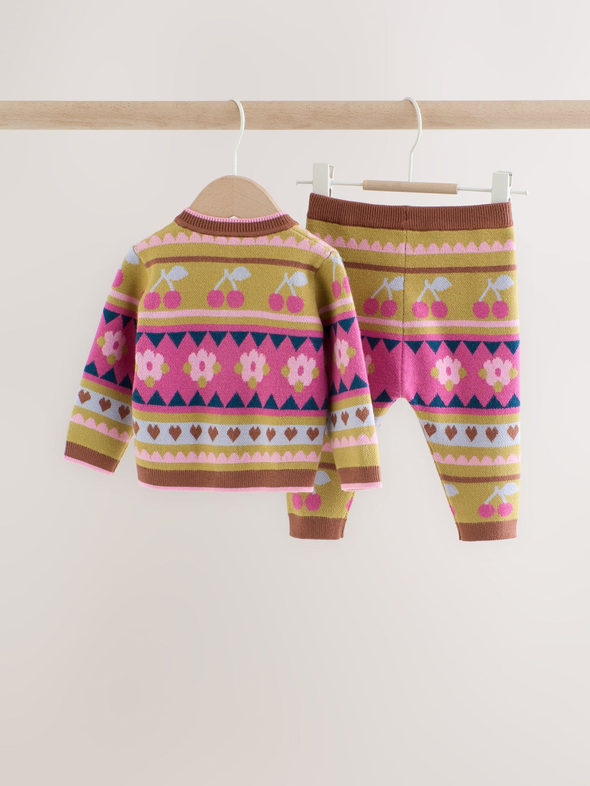 Green Fairisle Knitted Cardigan and Leggings Baby Set 2 Piece (0mths-2yrs)