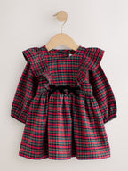 Red Velvet Bow Long Sleeve Check Dress (3mths-8yrs)