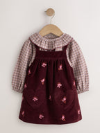 Berry Pink Blouse and Embroidered Cord Pinafore Set (3mths-8yrs)