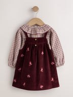 Berry Pink Blouse and Embroidered Cord Pinafore Set (3mths-8yrs)