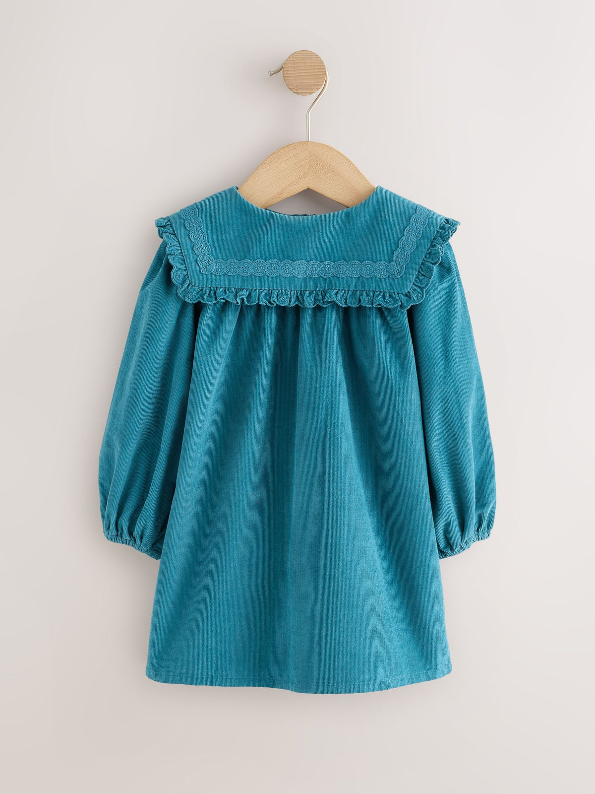 Teal Blue Collar Detail Long Sleeve Cord Dress (3mths-8yrs)