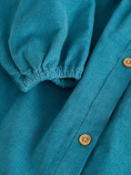 Teal Blue Collar Detail Long Sleeve Cord Dress (3mths-8yrs)