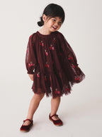 Burgundy Red Cherry Sequin Mesh Occasion Dress (3mths-8yrs)