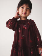 Burgundy Red Cherry Sequin Mesh Occasion Dress (3mths-8yrs)