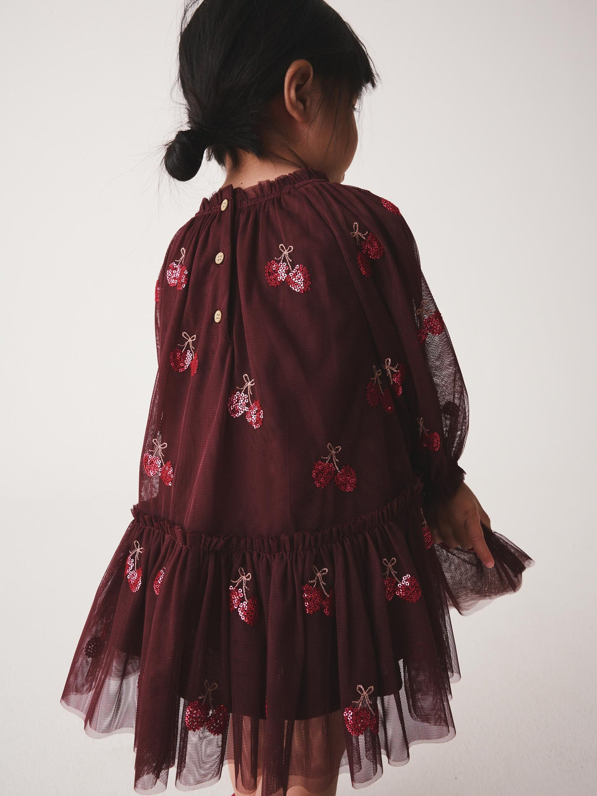 Burgundy Red Cherry Sequin Mesh Occasion Dress (3mths-8yrs)