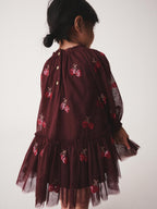 Burgundy Red Cherry Sequin Mesh Occasion Dress (3mths-8yrs)